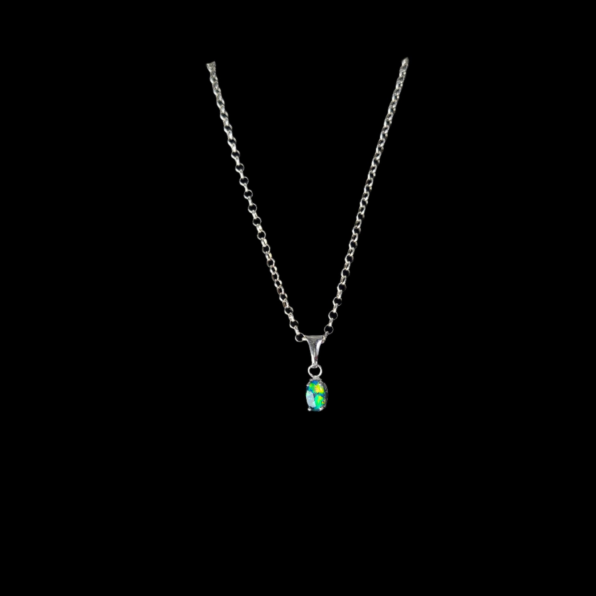Silver Triplet Opal Oval Pendant